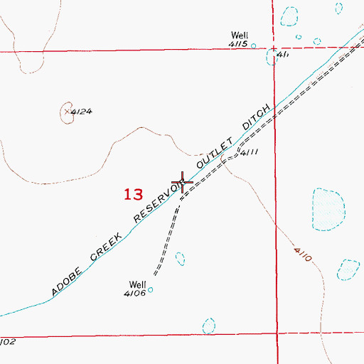 Topographic Map of Adobe Creek Reservoir Outlet Ditch, CO