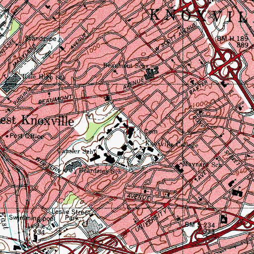 Topographic Map of Brandon Hall, TN