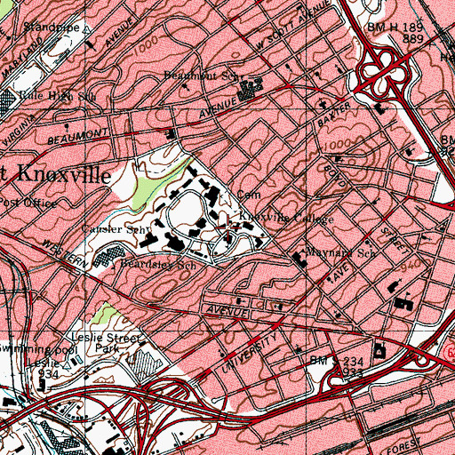 Topographic Map of Young Memorial Hall, TN