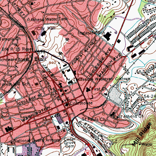 Topographic Map of Fowler Hall, TN