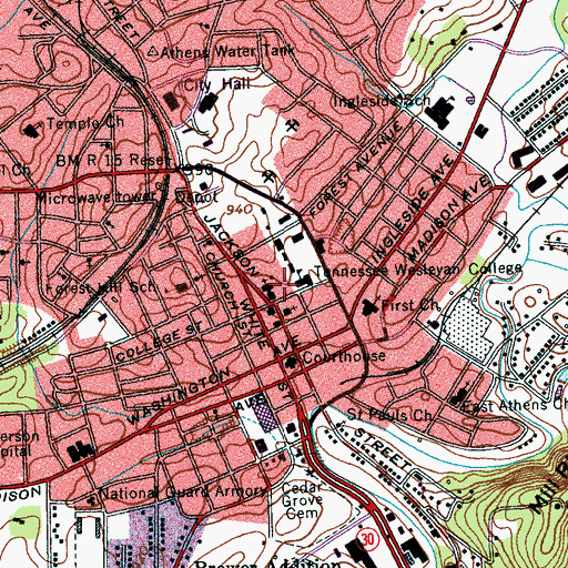 Topographic Map of Lawrence Hall, TN