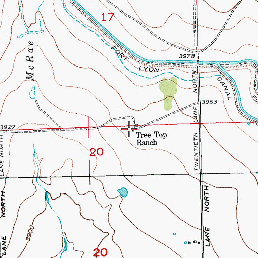 Topographic Map of Tree Top Ranch, CO
