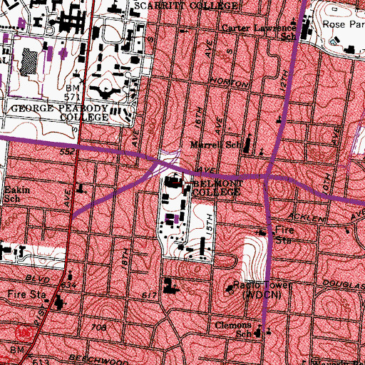 Topographic Map of Barbara Massey Hall, TN