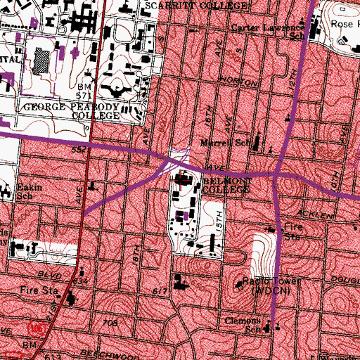 Topographic Map of Belmont Mansion, TN
