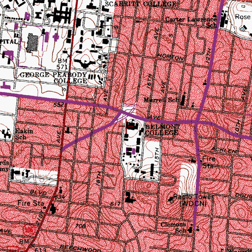 Topographic Map of Fidelity Hall, TN