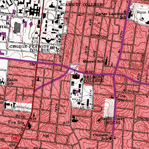 Topographic Map of Freeman Hall, TN