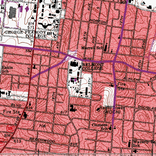 Topographic Map of Hail Hall, TN