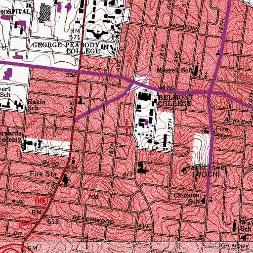 Topographic Map of Leu Visual Arts Center, TN