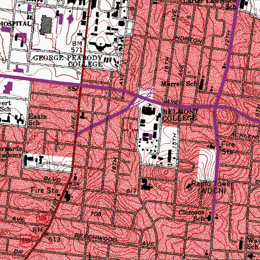 Topographic Map of Lila D Bunch Library, TN