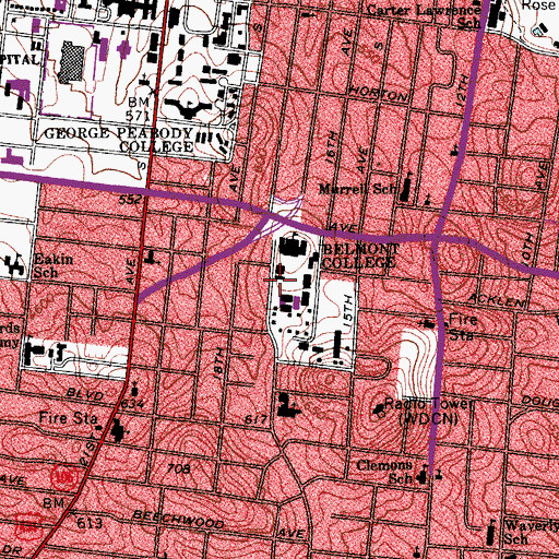 Topographic Map of Massey Performing Arts Center, TN
