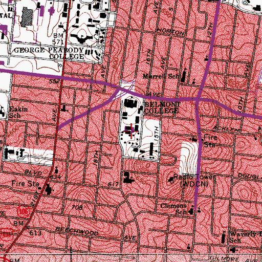 Topographic Map of Wheeler Humanities Building, TN