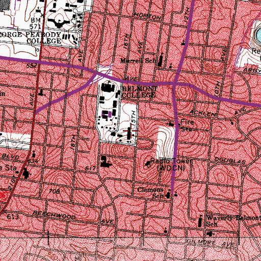 Topographic Map of Wright Hall, TN