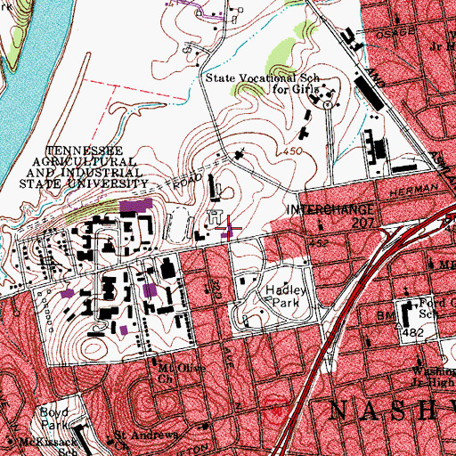 Topographic Map of Frederick S Humphries Hall, TN