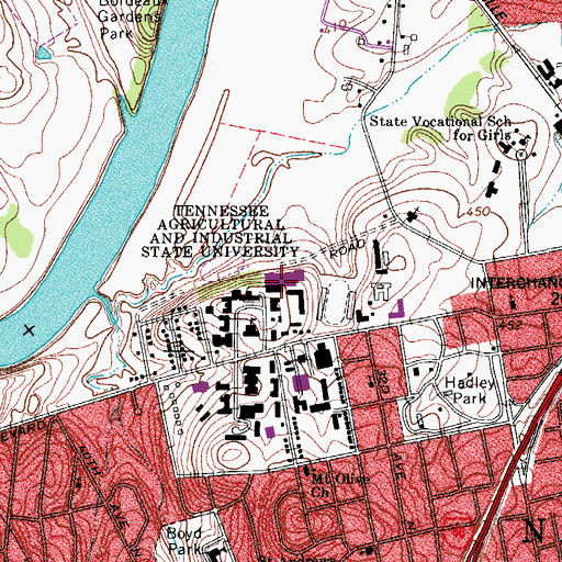 Topographic Map of Howard C Gentry Athletic Complex, TN