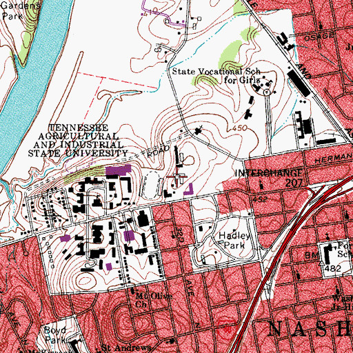 Topographic Map of James E Farrell-Fred Westbrook Hall, TN