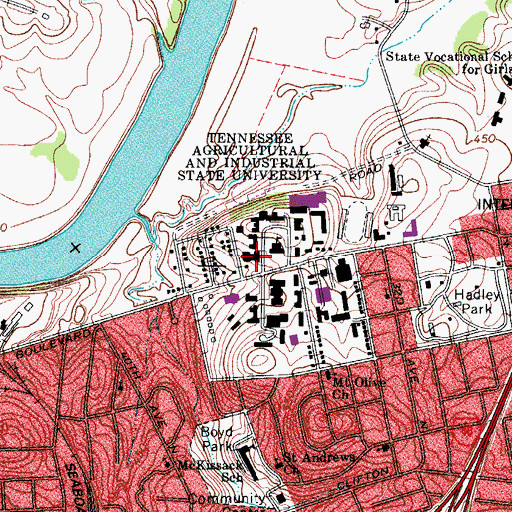 Topographic Map of Jane E Elliott Hall, TN