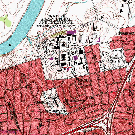 Topographic Map of Marie B Strange Music Hall, TN