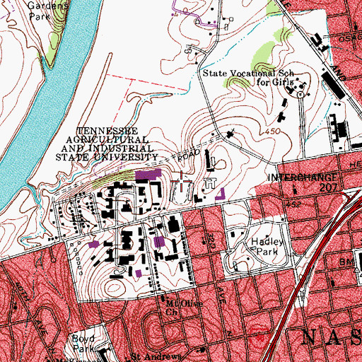 Topographic Map of William J Hale Stadium, TN