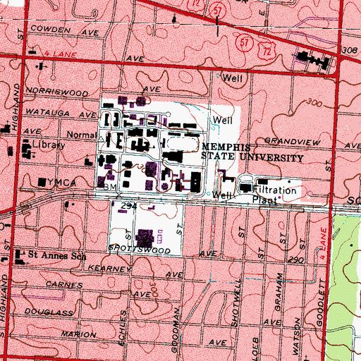 Topographic Map of Ball Hall, TN