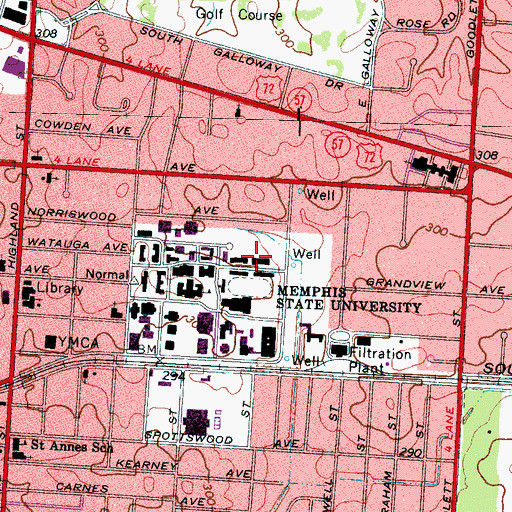 Topographic Map of Browning Hall, TN