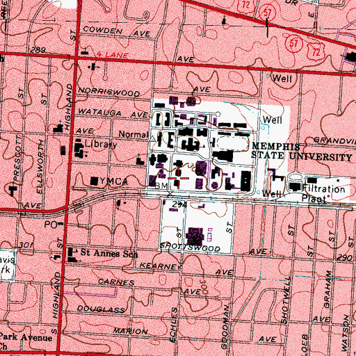 Topographic Map of Ellington Hall, TN