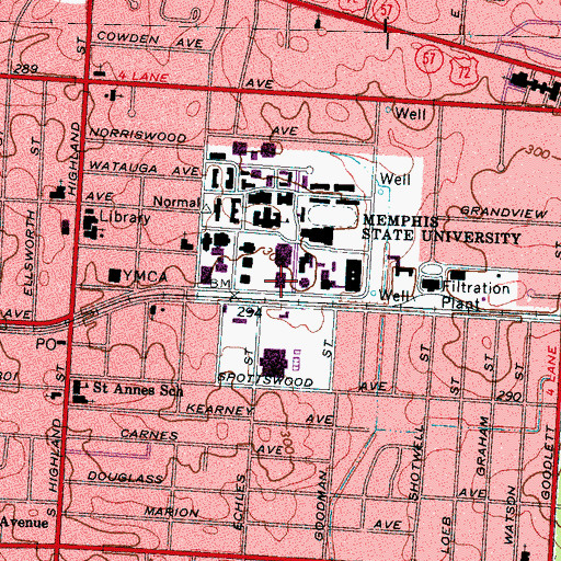 Topographic Map of J M Smith Hall, TN