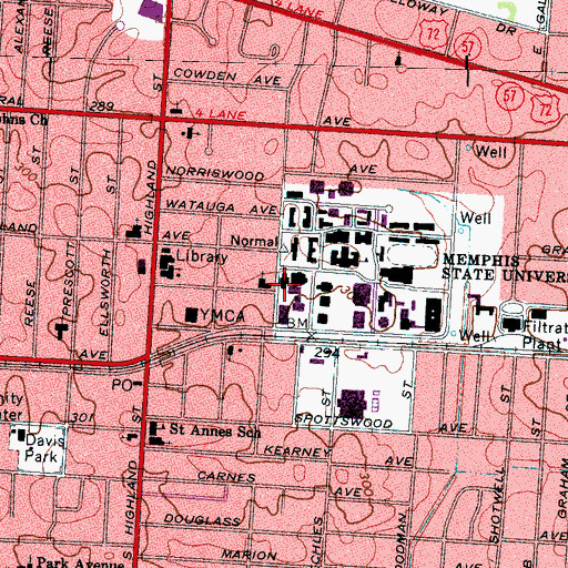 Topographic Map of Johnson Hall, TN