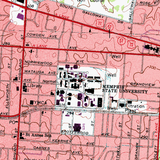 Topographic Map of Manning Hall, TN