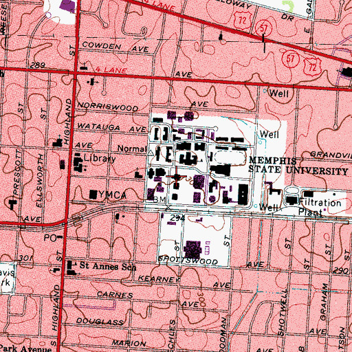 Topographic Map of Mitchell Hall, TN