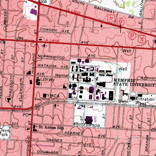 Topographic Map of Mynders Hall, TN