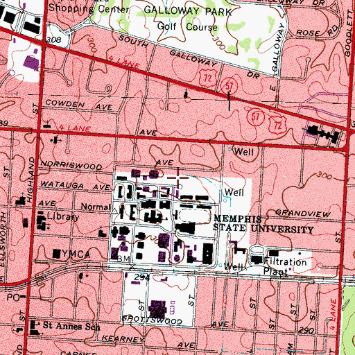 Topographic Map of Ned R McWherter Library, TN