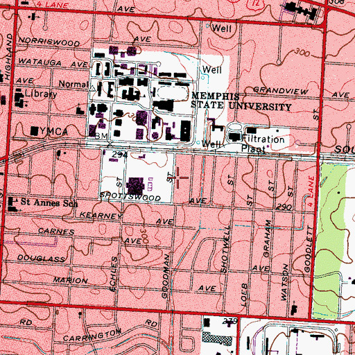 Topographic Map of Newport Hall, TN