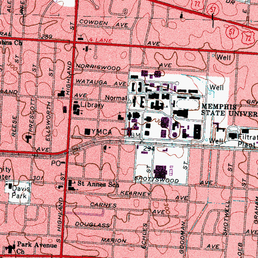 Topographic Map of Patterson Hall, TN