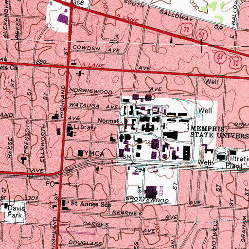 Topographic Map of West Hall, TN