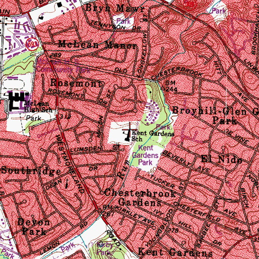Topographic Map of Kent Gardens Elementary School, VA