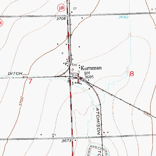 Topographic Map of Kornman, CO