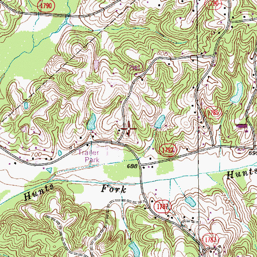 Topographic Map of Hilltop Baptist Church, NC