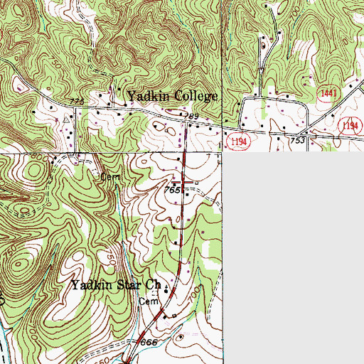 Topographic Map of Yadkin College Baptist Church, NC
