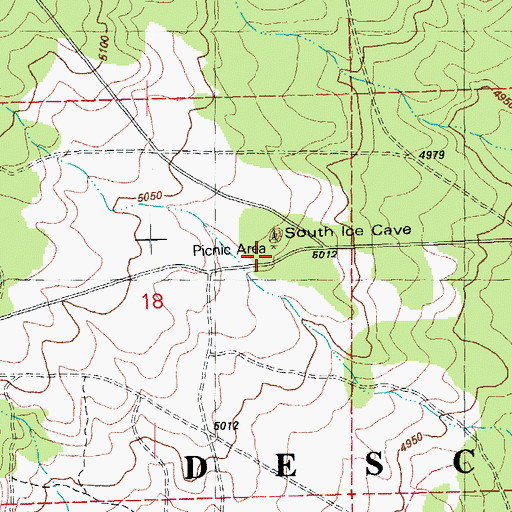 Topographic Map of South Ice Cave Recreation Site, OR