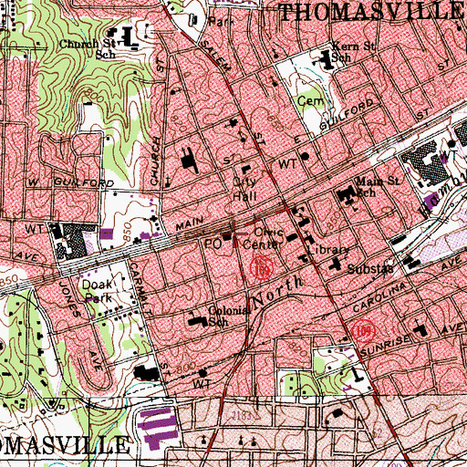 Topographic Map of Thomasville Post Office, NC