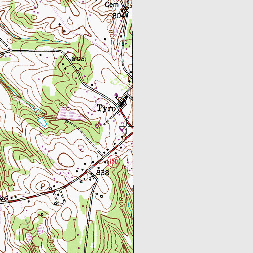 Topographic Map of Tyro United Methodist Church, NC
