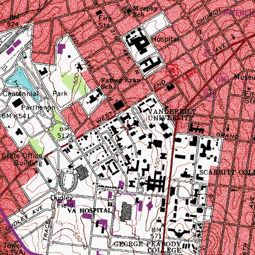 Topographic Map of Alumni Hall, TN