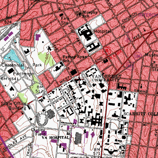 Topographic Map of Barnard Hall, TN