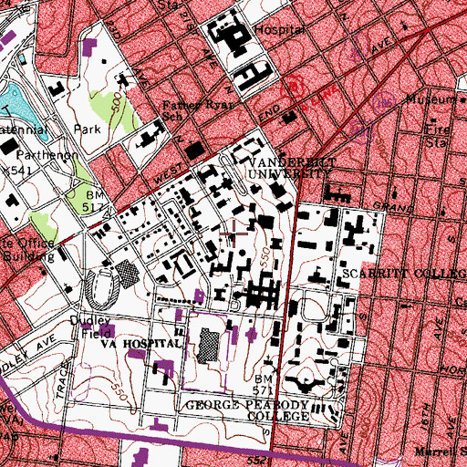 Topographic Map of Buttrick Hall, TN
