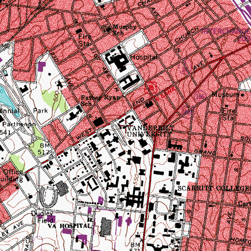 Topographic Map of Dyer Hall, TN