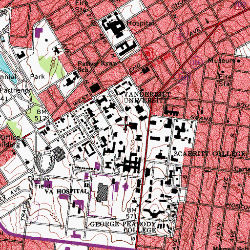 Topographic Map of Garland Hall, TN