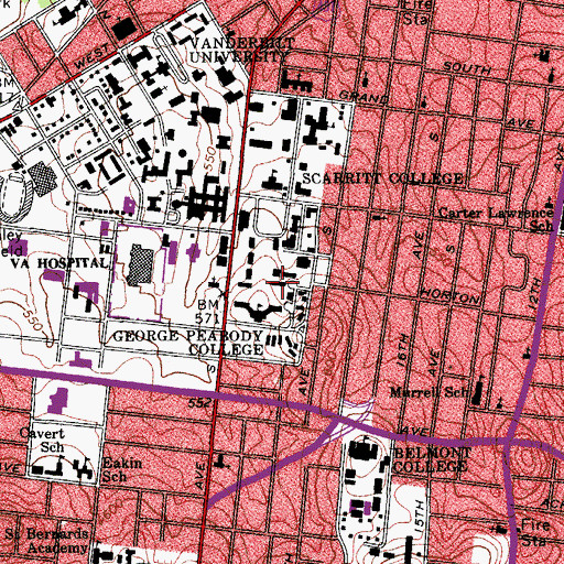 Topographic Map of Gillette Hall, TN