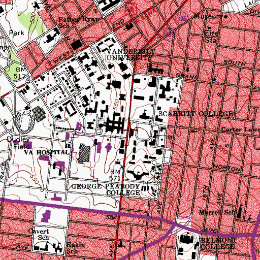 Topographic Map of Kennedy Center, TN