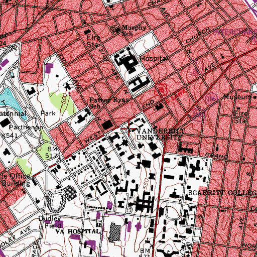 Topographic Map of Kissam Hall, TN