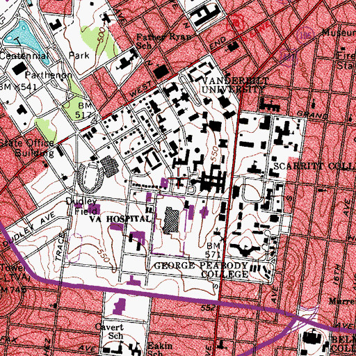 Topographic Map of McTyeire Hall, TN